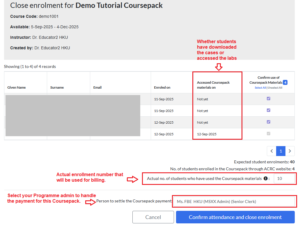 close enrollment table